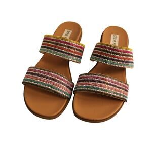 Multi Color Sparkly Flat Sandal Steve Madden Sz 6M rainbow Good